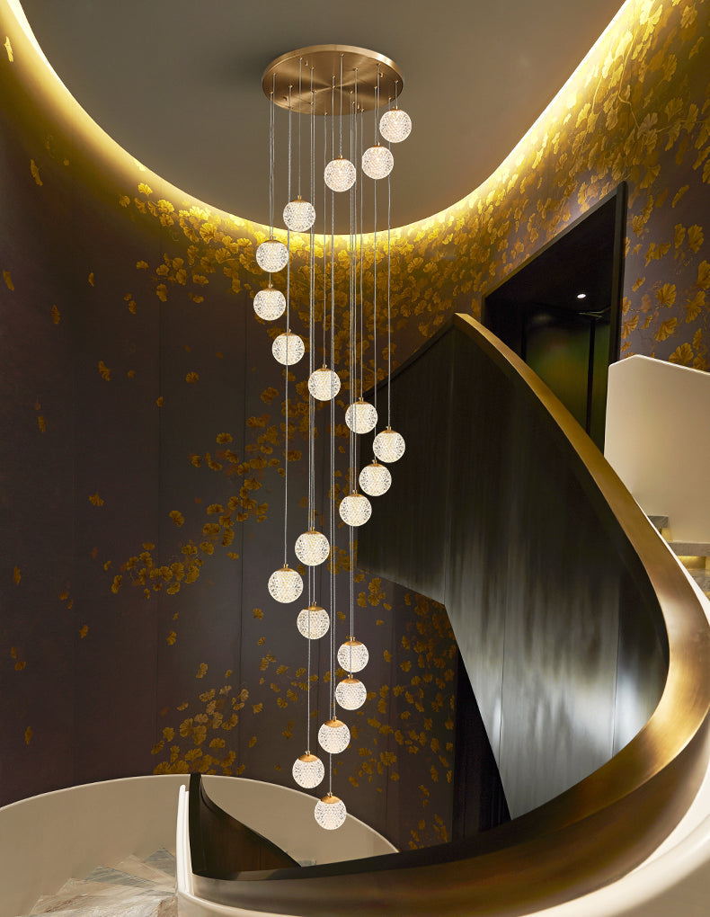 Large Sparkling Led Globes Chandelier For Floating Stair and Lobby Decor