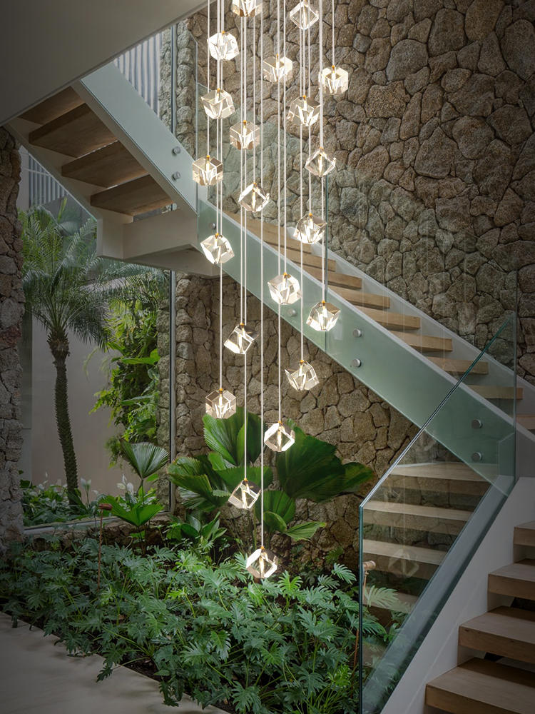 Ice Cube Transparent Crystal Chandelier For High Ceiling And Large Entryway