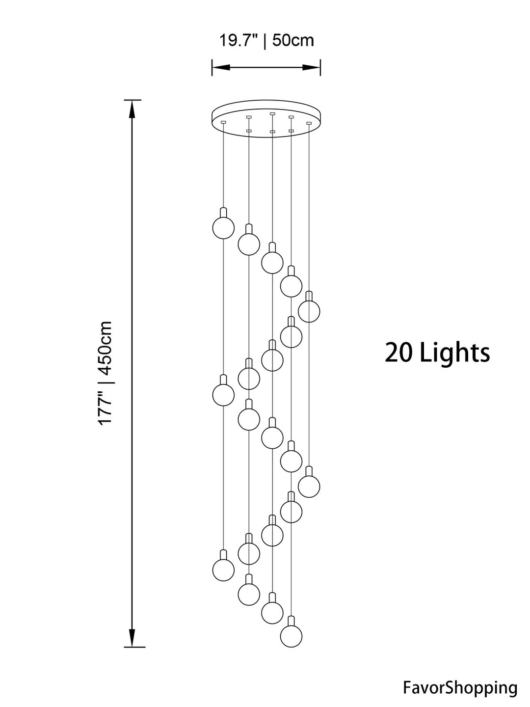 Multi Gold Glass Bubbles Staircase Chandelier