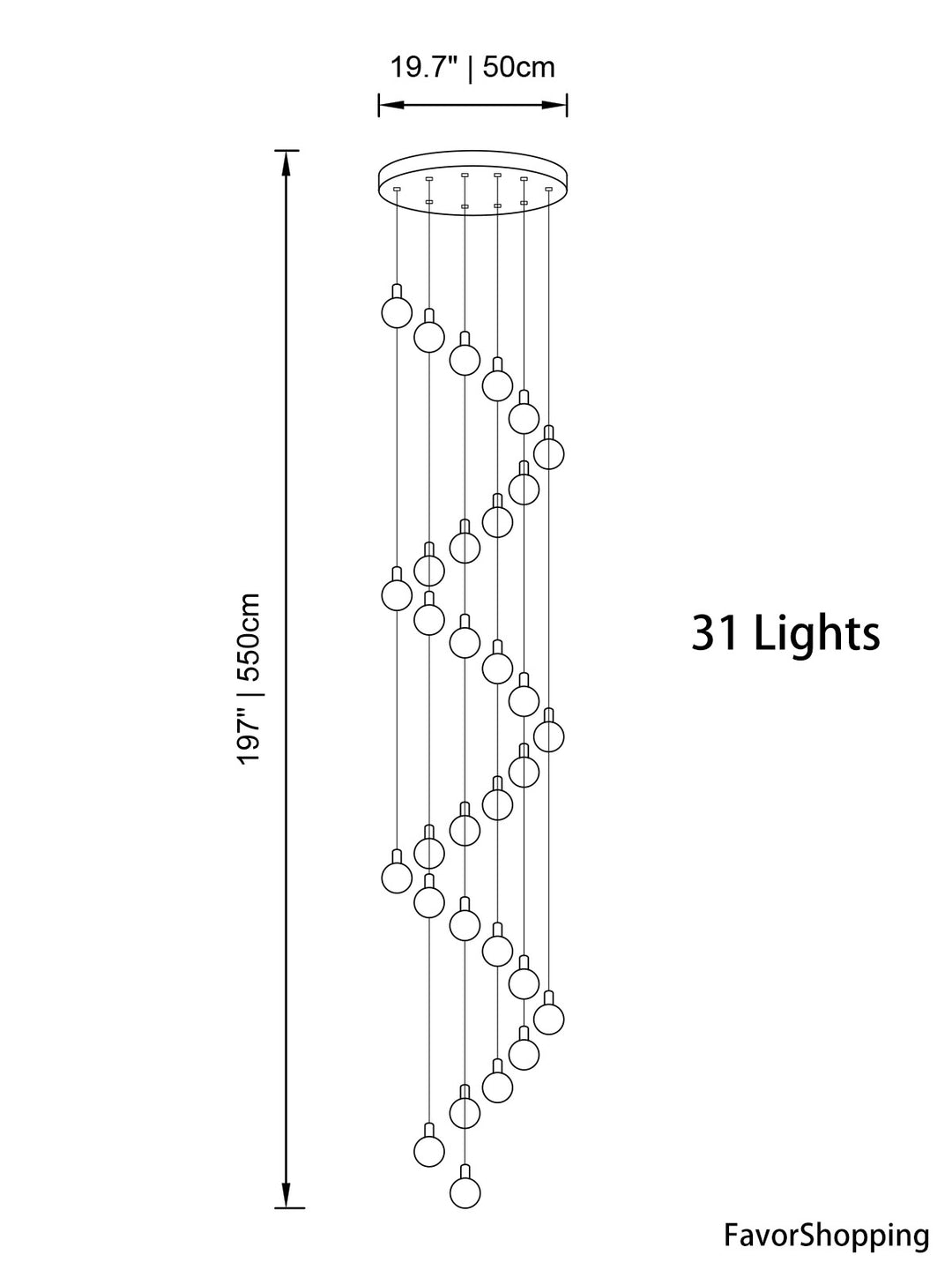 Multi Gold Glass Bubbles Staircase Chandelier
