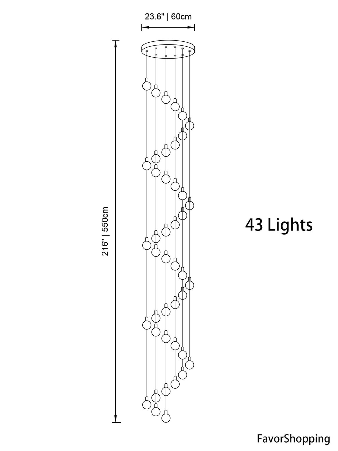 Multi Gold Glass Bubbles Staircase Chandelier