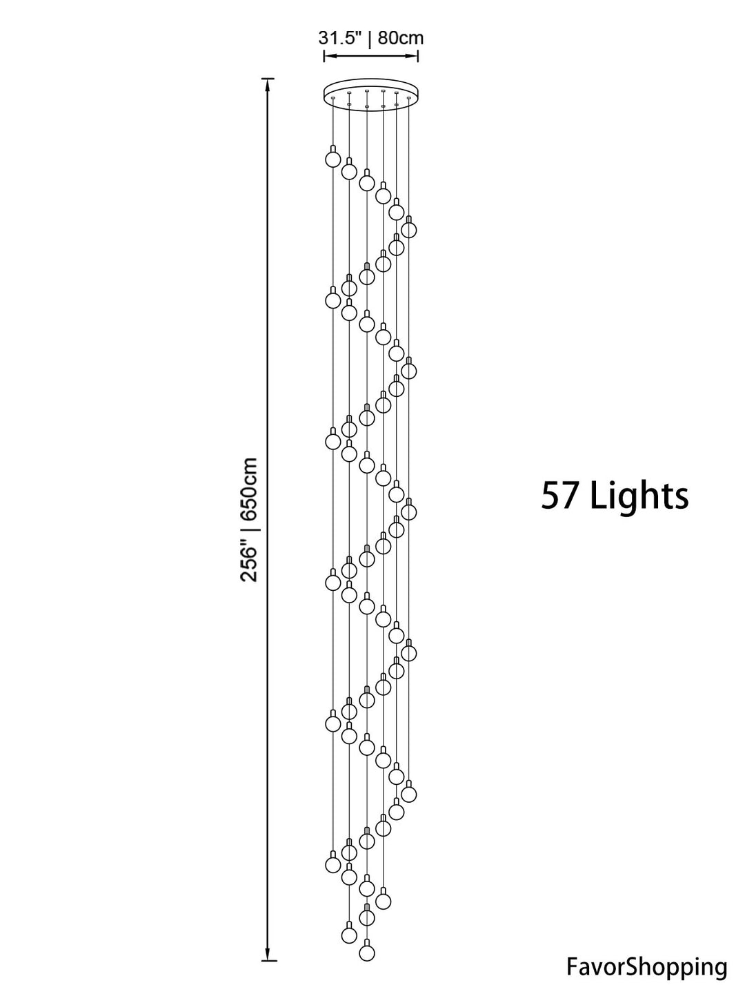 Multi Gold Glass Bubbles Staircase Chandelier