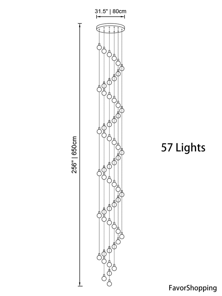 Multi Gold Glass Bubbles Staircase Chandelier