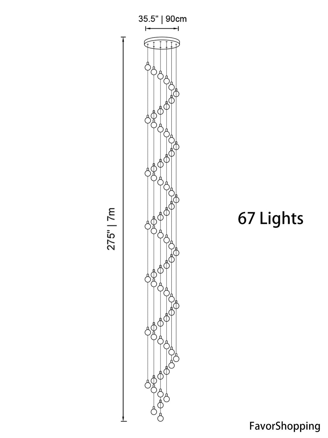 Multi Gold Glass Bubbles Staircase Chandelier