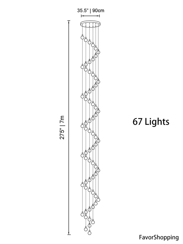 Multi Gold Glass Bubbles Staircase Chandelier