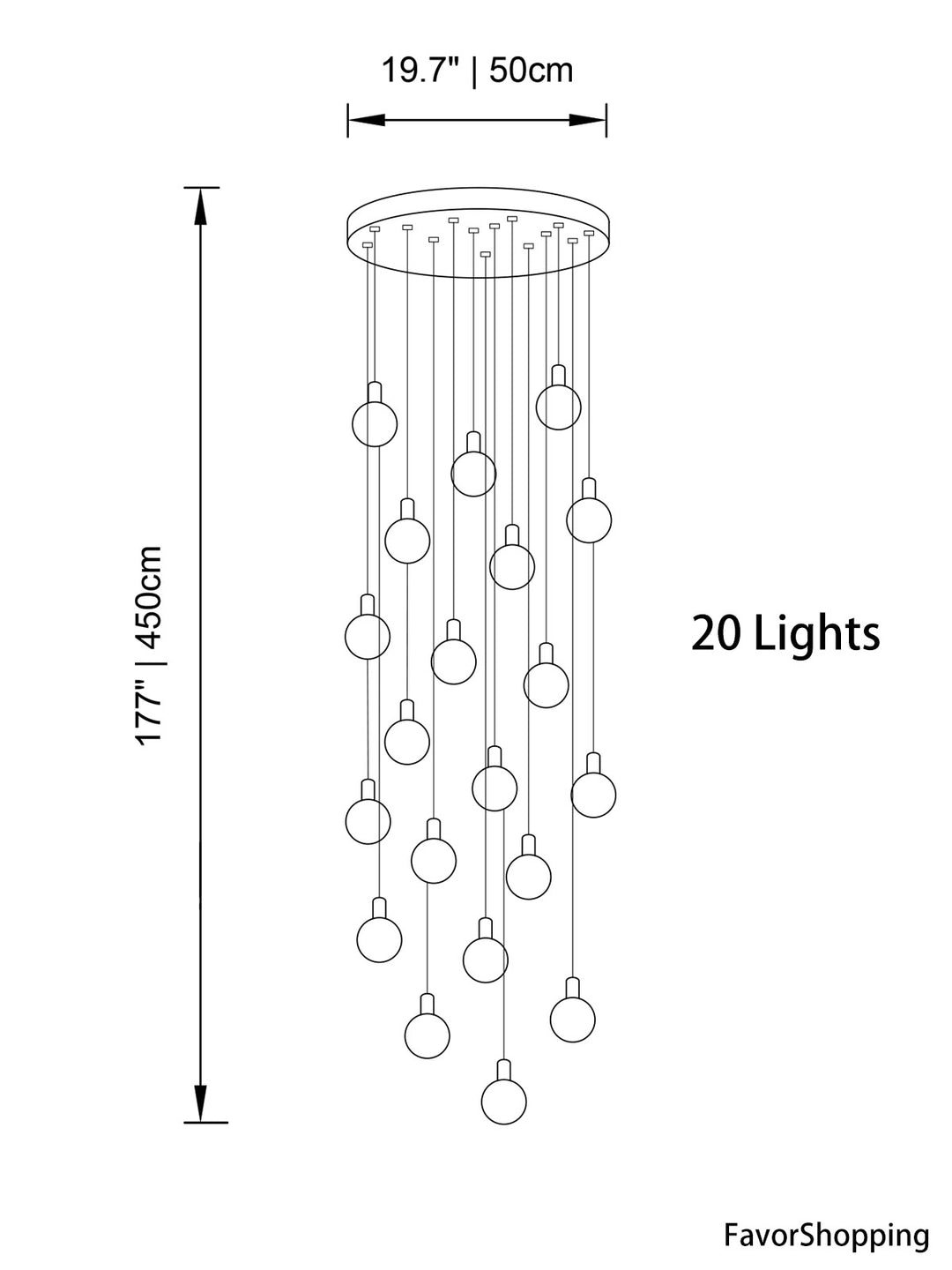 Multi Gold Glass Bubbles Staircase Chandelier