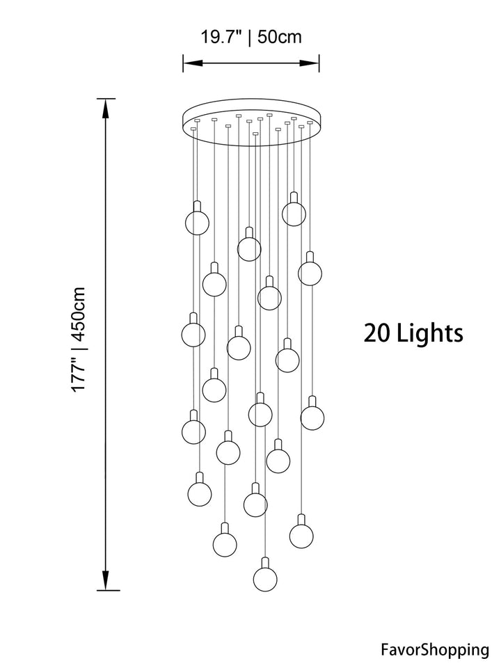 Multi Gold Glass Bubbles Staircase Chandelier