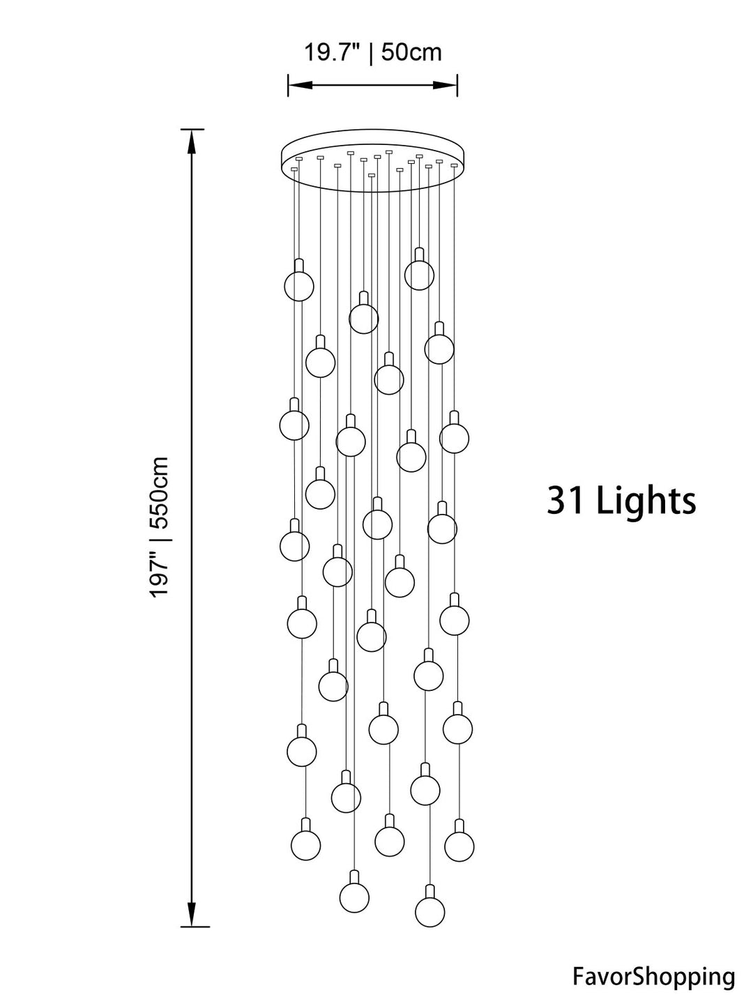 Multi Gold Glass Bubbles Staircase Chandelier