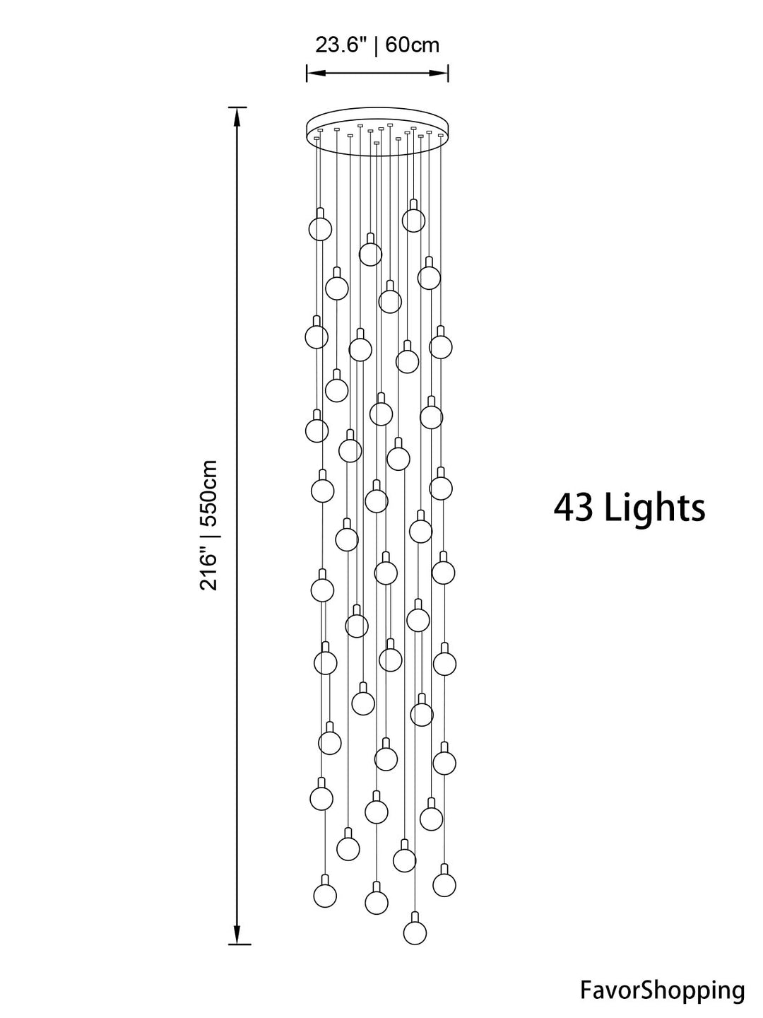 Multi Gold Glass Bubbles Staircase Chandelier
