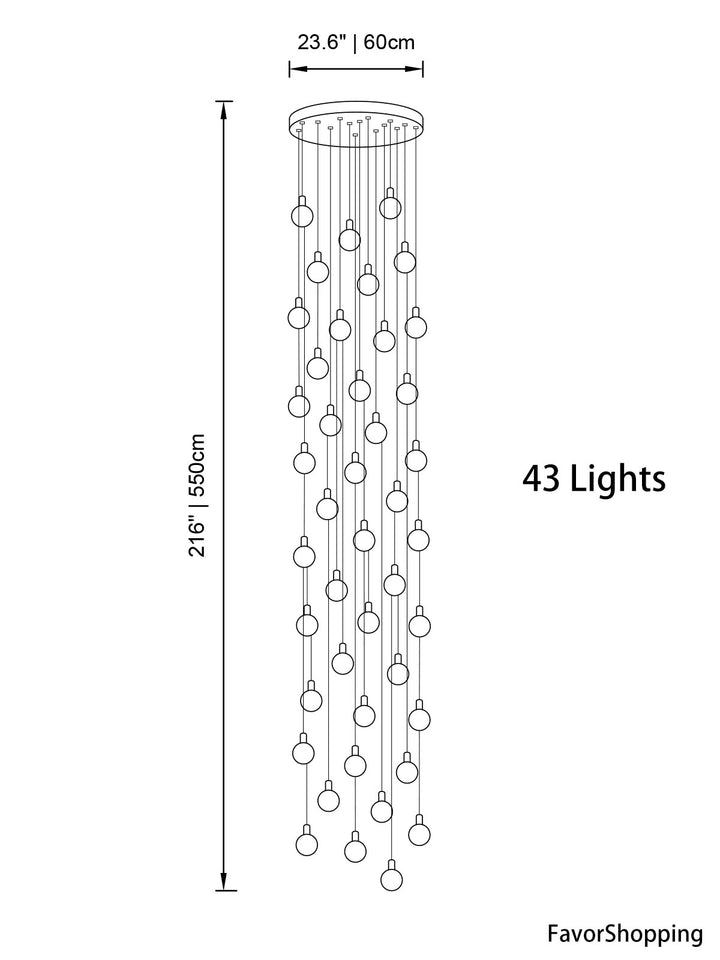 Multi Gold Glass Bubbles Staircase Chandelier