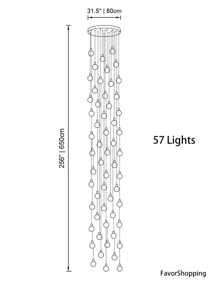 Multi Gold Glass Bubbles Staircase Chandelier