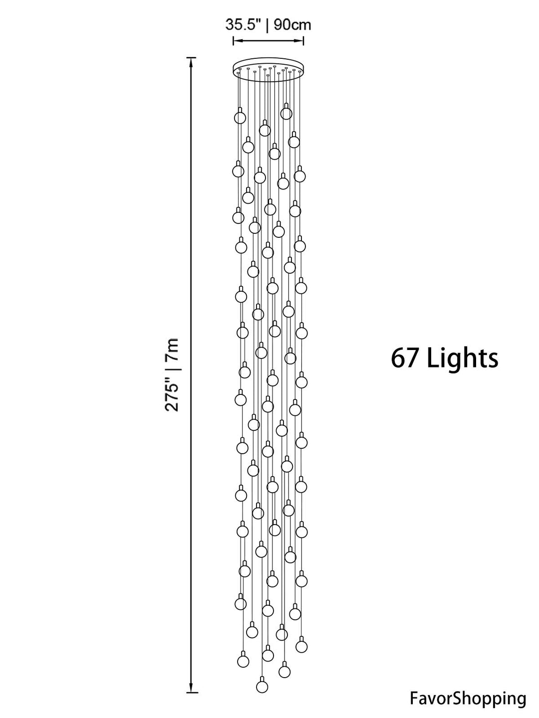 Multi Gold Glass Bubbles Staircase Chandelier