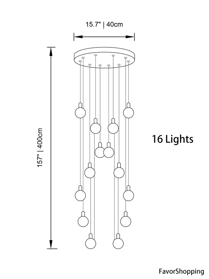 Multi Gold Glass Bubbles Staircase Chandelier
