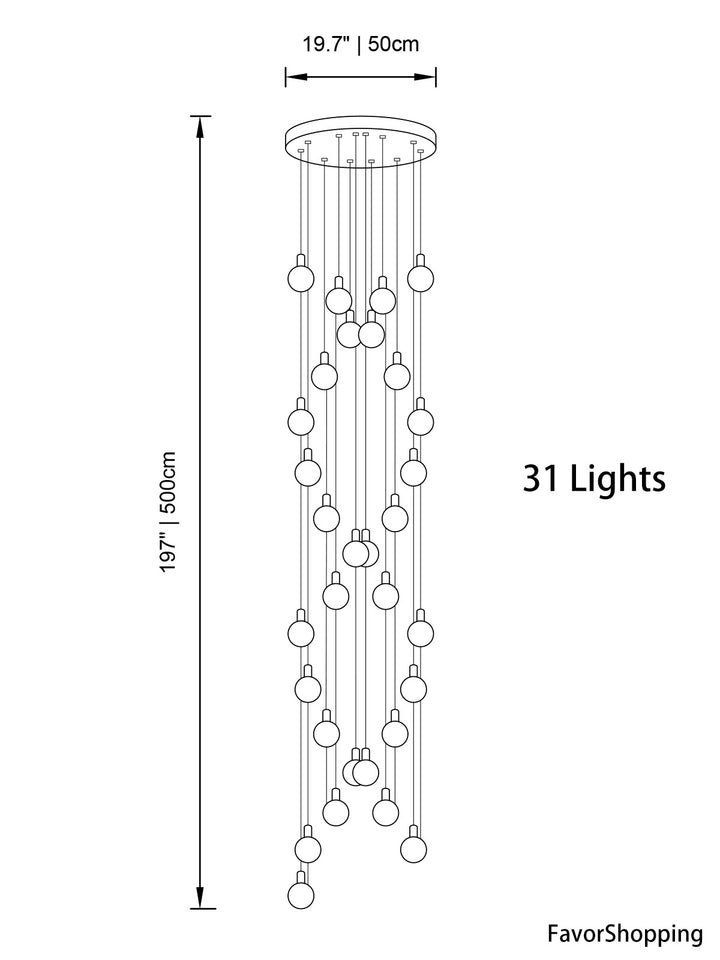 Multi Gold Glass Bubbles Staircase Chandelier
