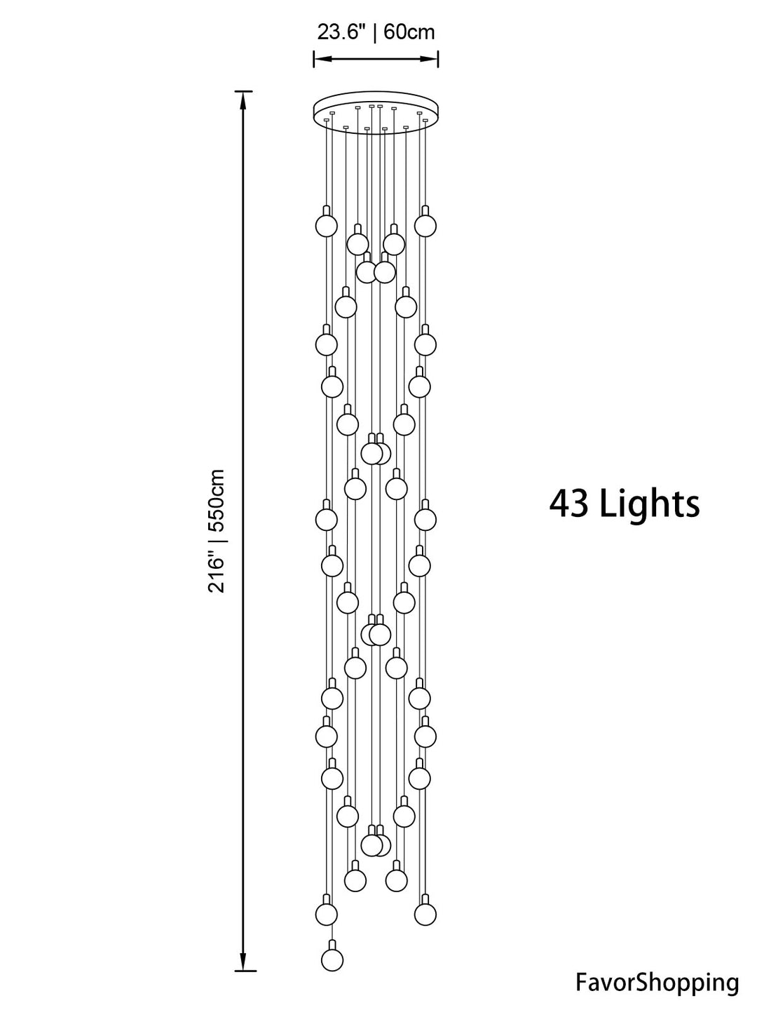 Multi Gold Glass Bubbles Staircase Chandelier