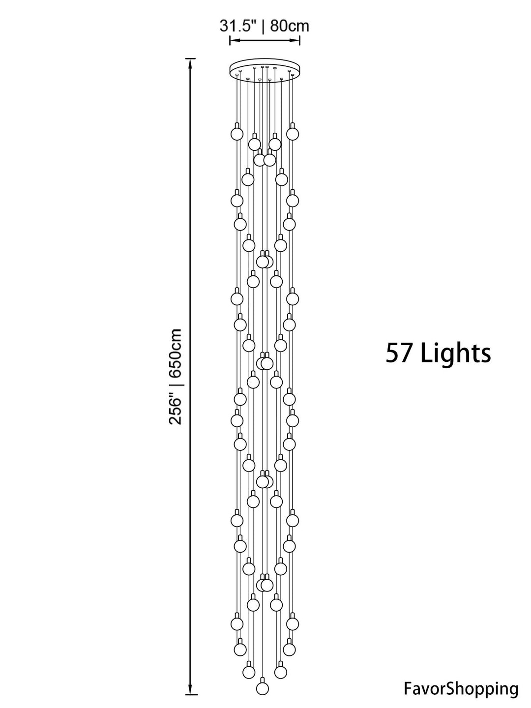 Multi Gold Glass Bubbles Staircase Chandelier