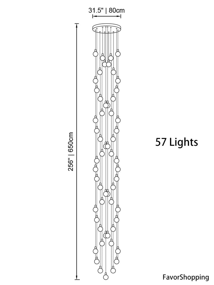Multi Gold Glass Bubbles Staircase Chandelier