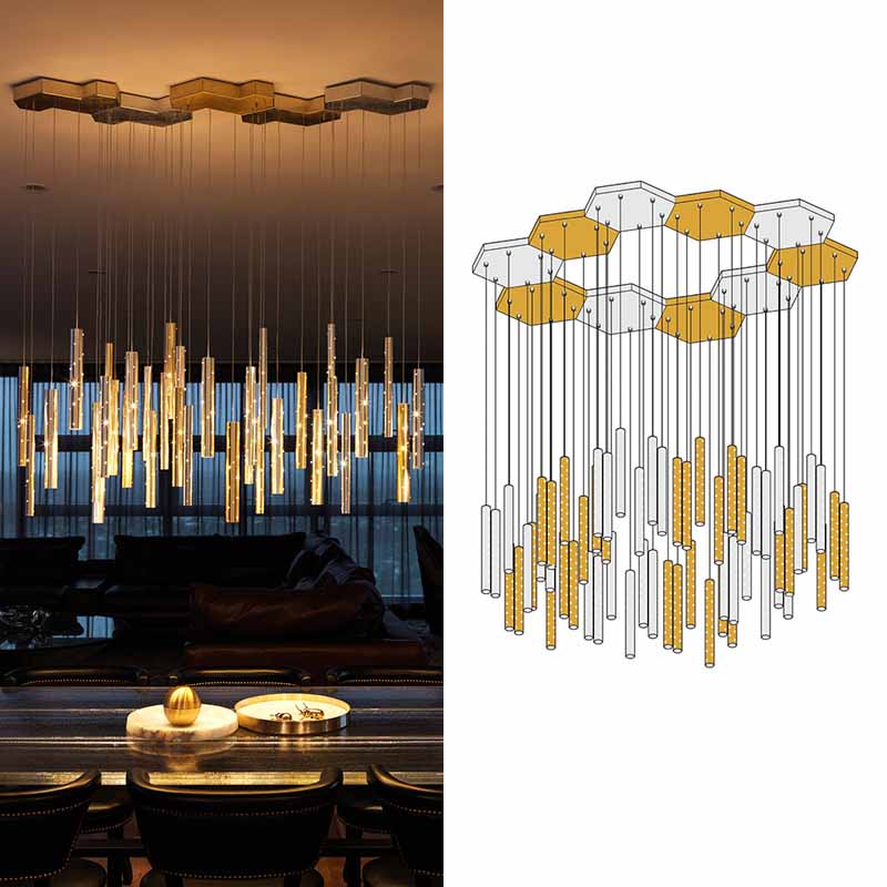 modern gold rectangular chandelier dining room