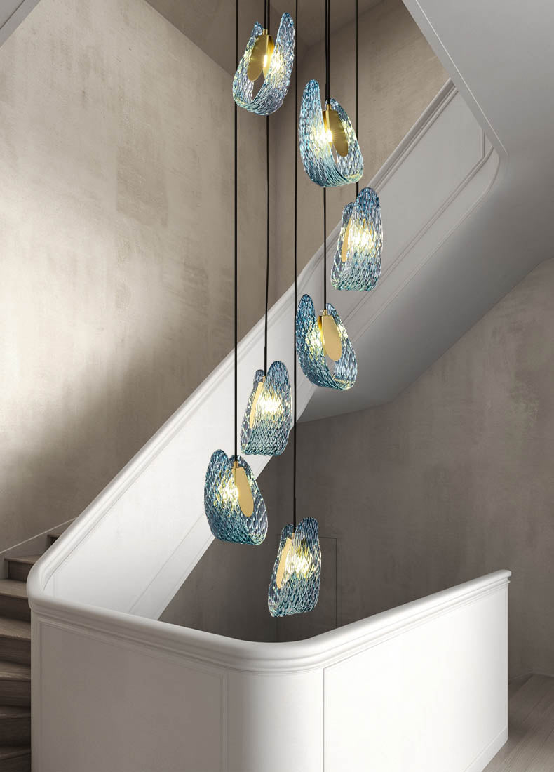 Unique Blue Ocean Diamond Glass Chandelier