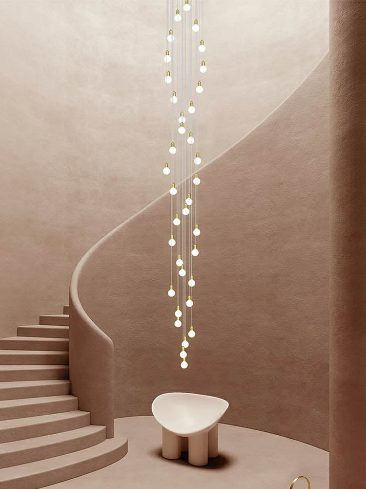 Multi Gold Glass Bubbles Staircase Chandelier
