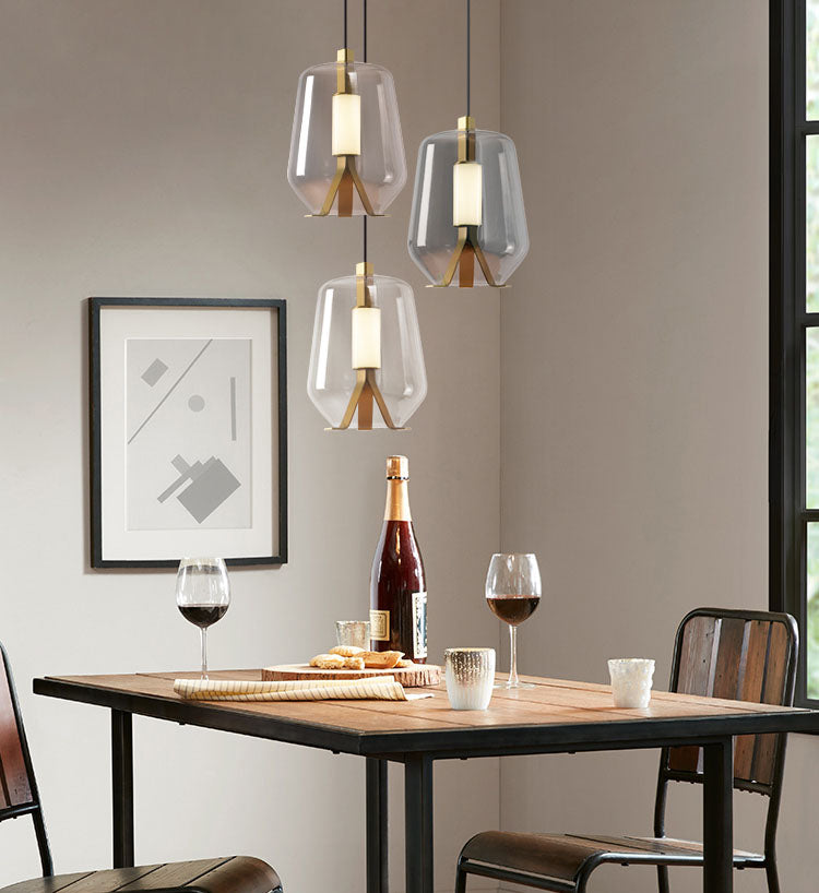 Nordic Glass Lampshade Chandelier with Brass Body