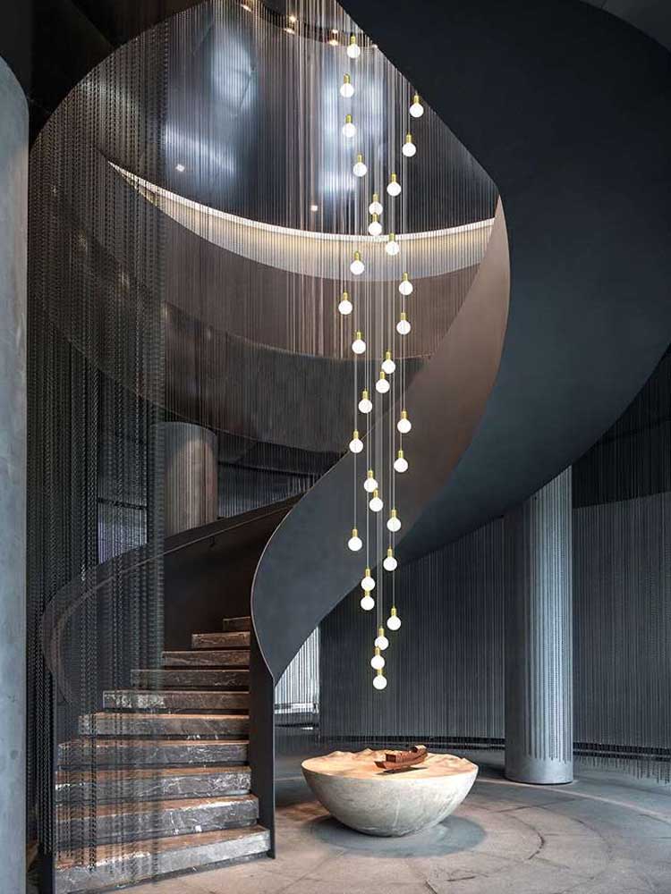 Multi Gold Glass Bubbles Staircase Chandelier