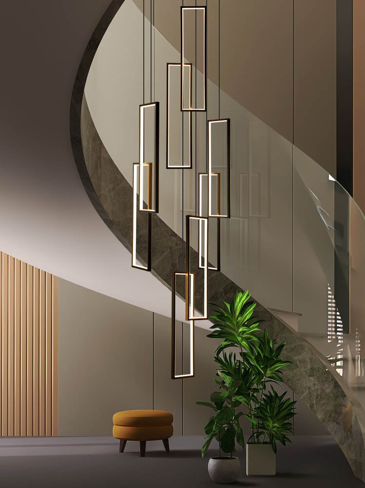 Modern Minimalist Rectangular Led Staircase Chandelier