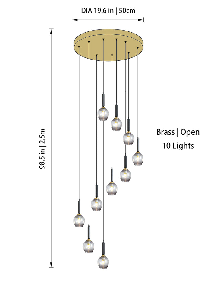 나선형 계단 및 쪼개지는 수준 가정을 위한 현대 유리제 거품 샹들리에 빛