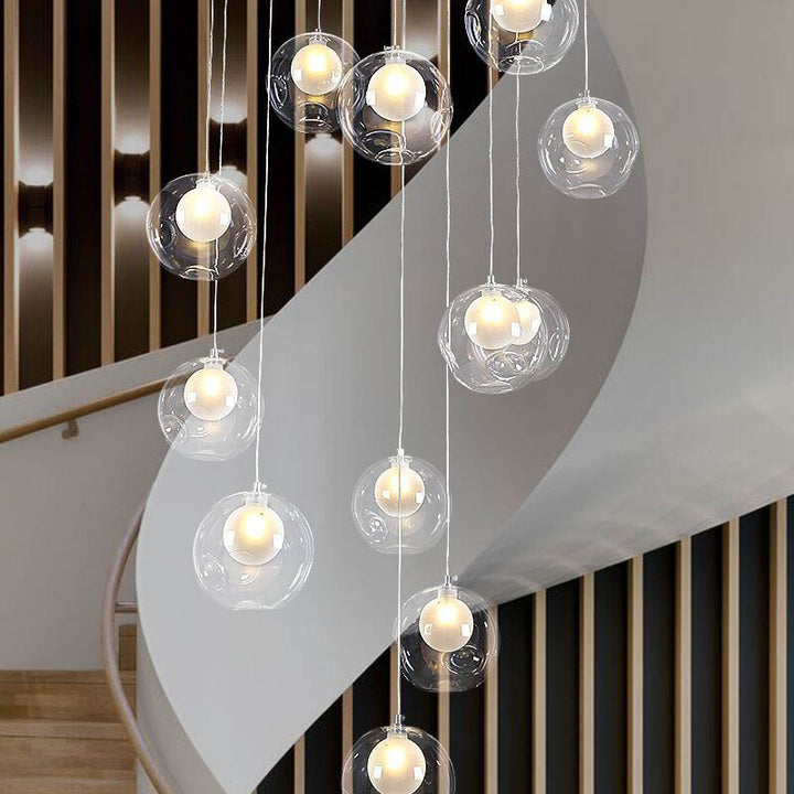 High Ceiling Cluster Pearl Glass Ball Round Chandelier