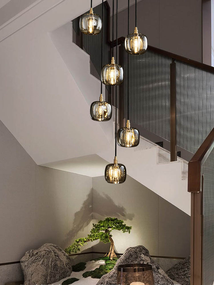 Tall Entryway Spiral Cubes Crystal Pendant Light