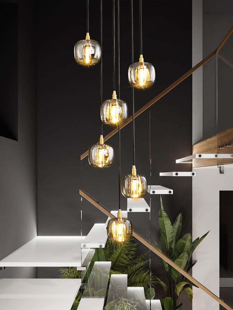 Tall Entryway Spiral Cubes Crystal Pendant Light