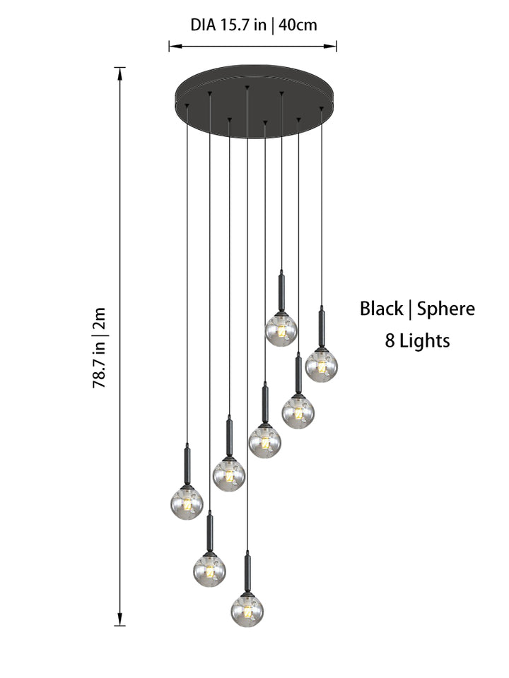 Modern glazen bubbelkroonluchterlicht voor wenteltrap en split-level woning