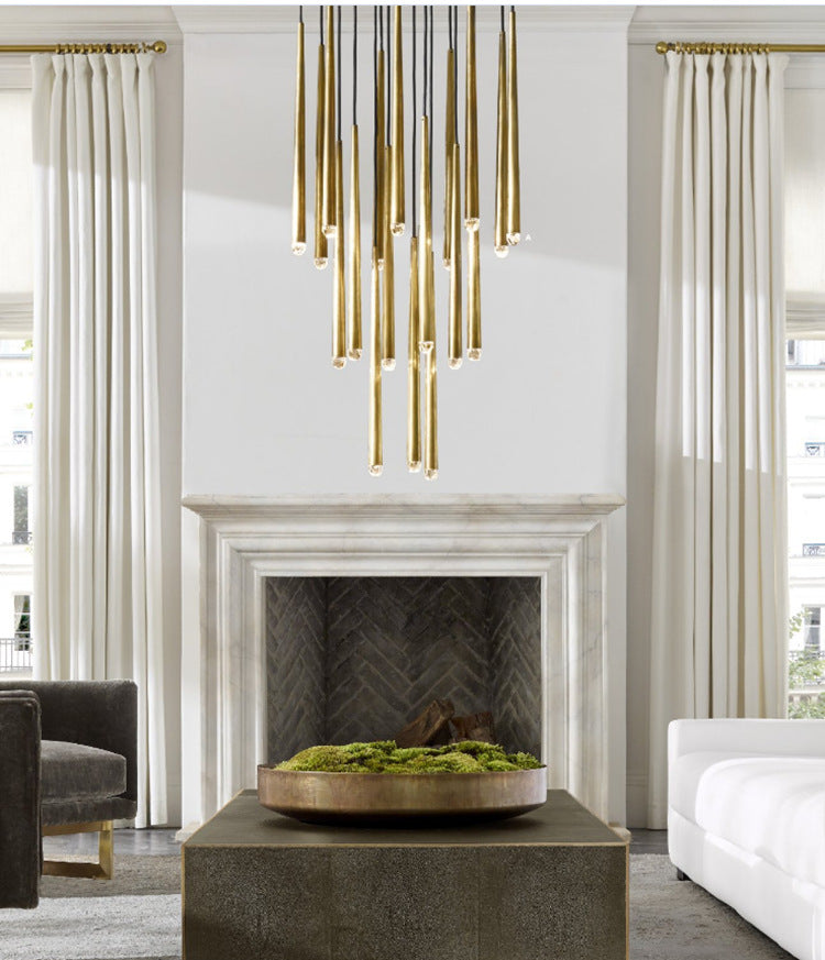Brass Round Multi-Light Cascading Chandelier for Hallway and Large Entryway