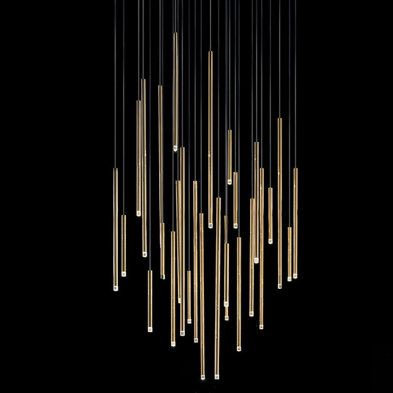 Cluster Tube Contemporary Chandelier for High Ceiling Stairwell Foyer and Lobby
