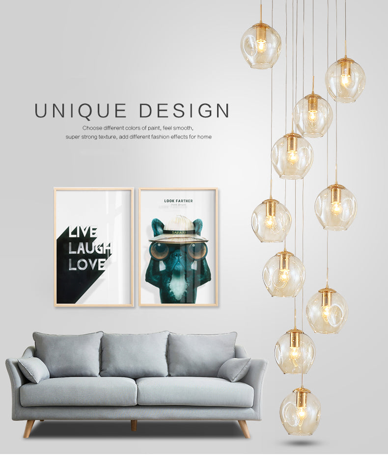 Nordic Raindrop LED Concave Glass Globe Hallway Chandelier