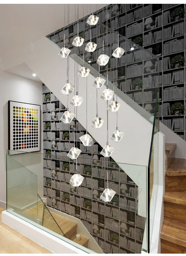 Ice Cube Transparent Crystal Chandelier For High Ceiling And Large Entryway