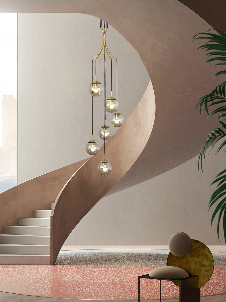 Gold Glass Globes Pendant Lighting in Cognac For Small Entrance And Lobby