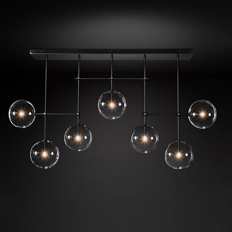 Clear Glass Globe Linear 7-Light Island Pendant Light For Kitchen & Dining Room