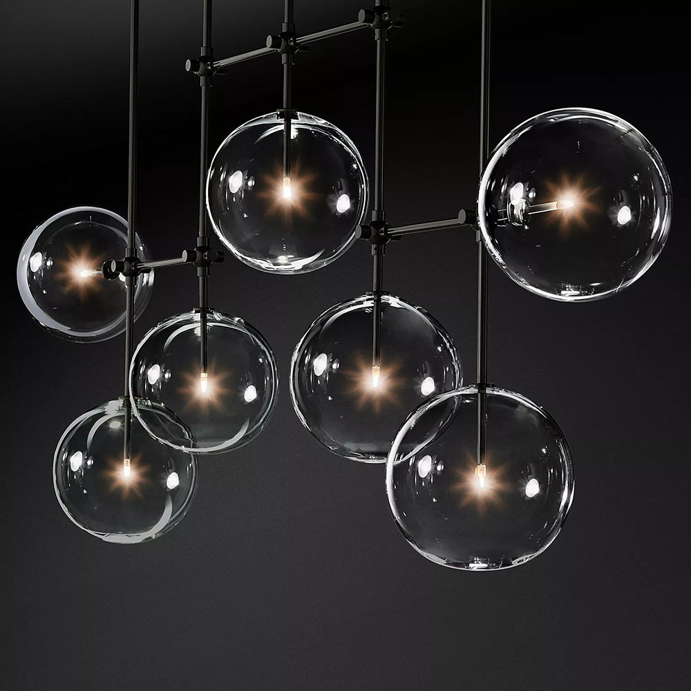 Clear Glass Globe Linear 7-Light Island Pendant Light For Kitchen & Dining Room