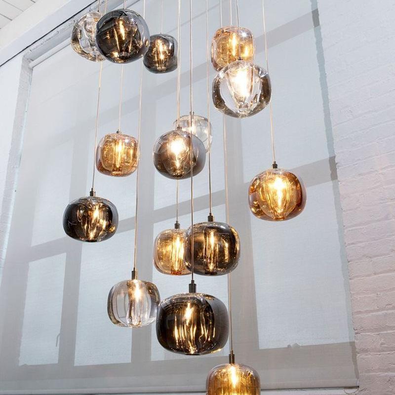 Hand-molded Sphere Amber Pendant Light - Family Room Design