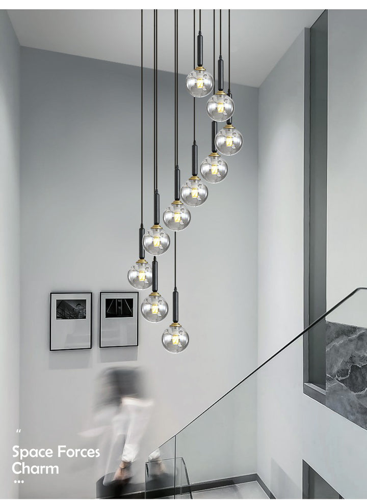 Modern Glass Bubble Chandelier Light For Spiral Staircase And Split-Level Home