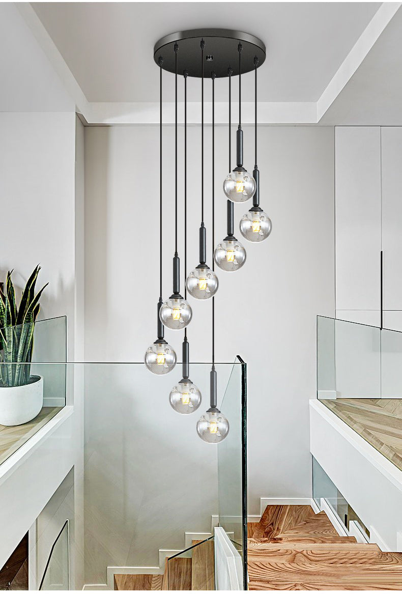 Modern Glass Bubble Chandelier Light For Spiral Staircase And Split-Level Home