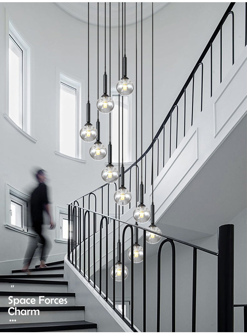 Modern Glass Bubble Chandelier Light For Spiral Staircase And