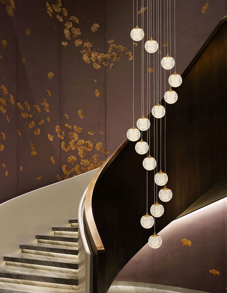 Large Sparkling Led Globes Chandelier For Floating Stair and Lobby Decor