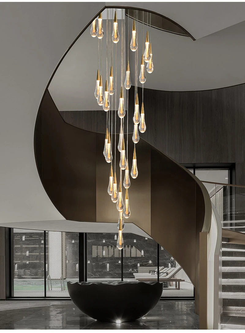 Spiral Raindrop Crystal Pendant Light For Foyer And Entryway