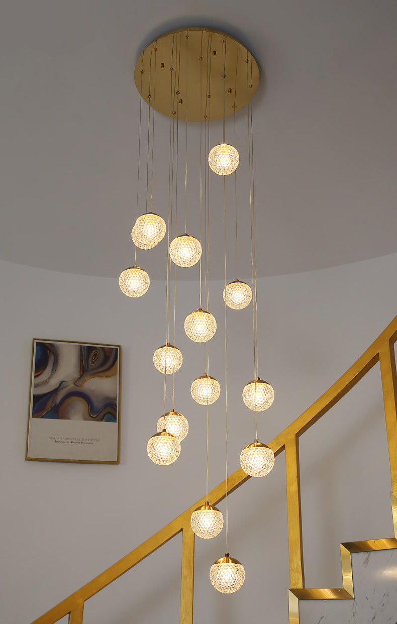 Large Sparkling Led Globes Chandelier For Floating Stair and Lobby Decor